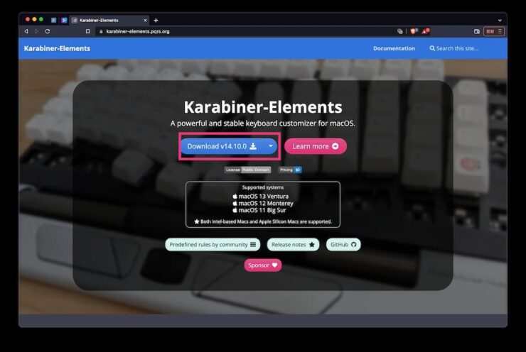 Karabiner-Elementsのダウンロード画面